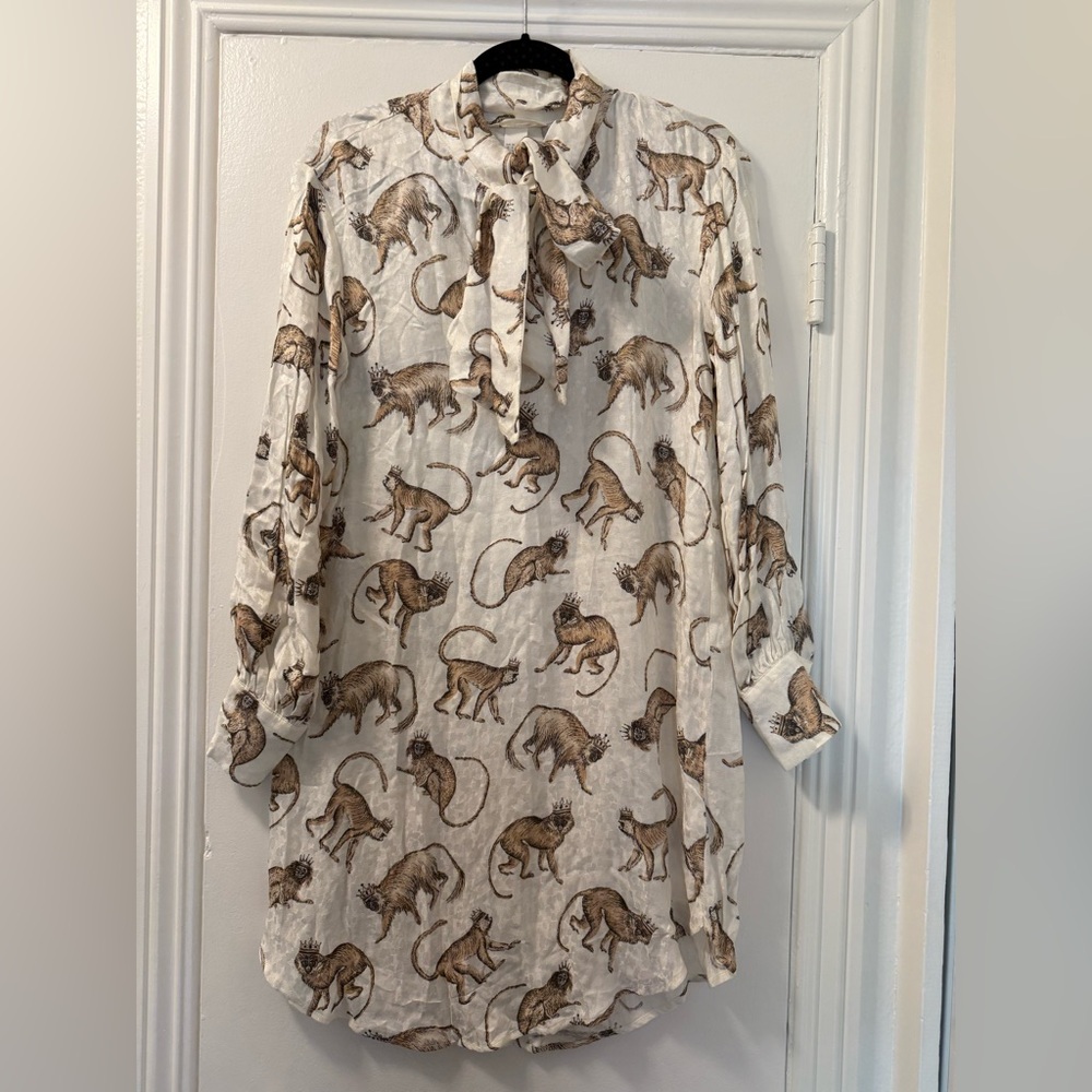 Animal Print Blouse with Bow Tie